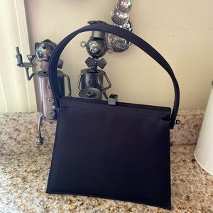 Vintage Carlo Fellini Black Satin Clasp Evening Bag